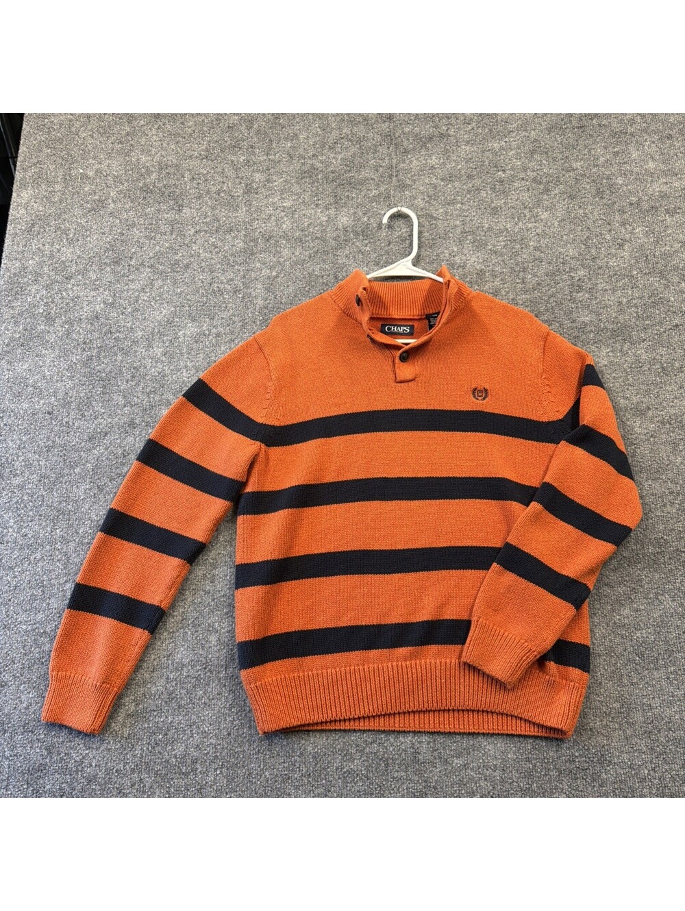 Boys Chaps Large Orange And Navy Blue Crewneck Sweater